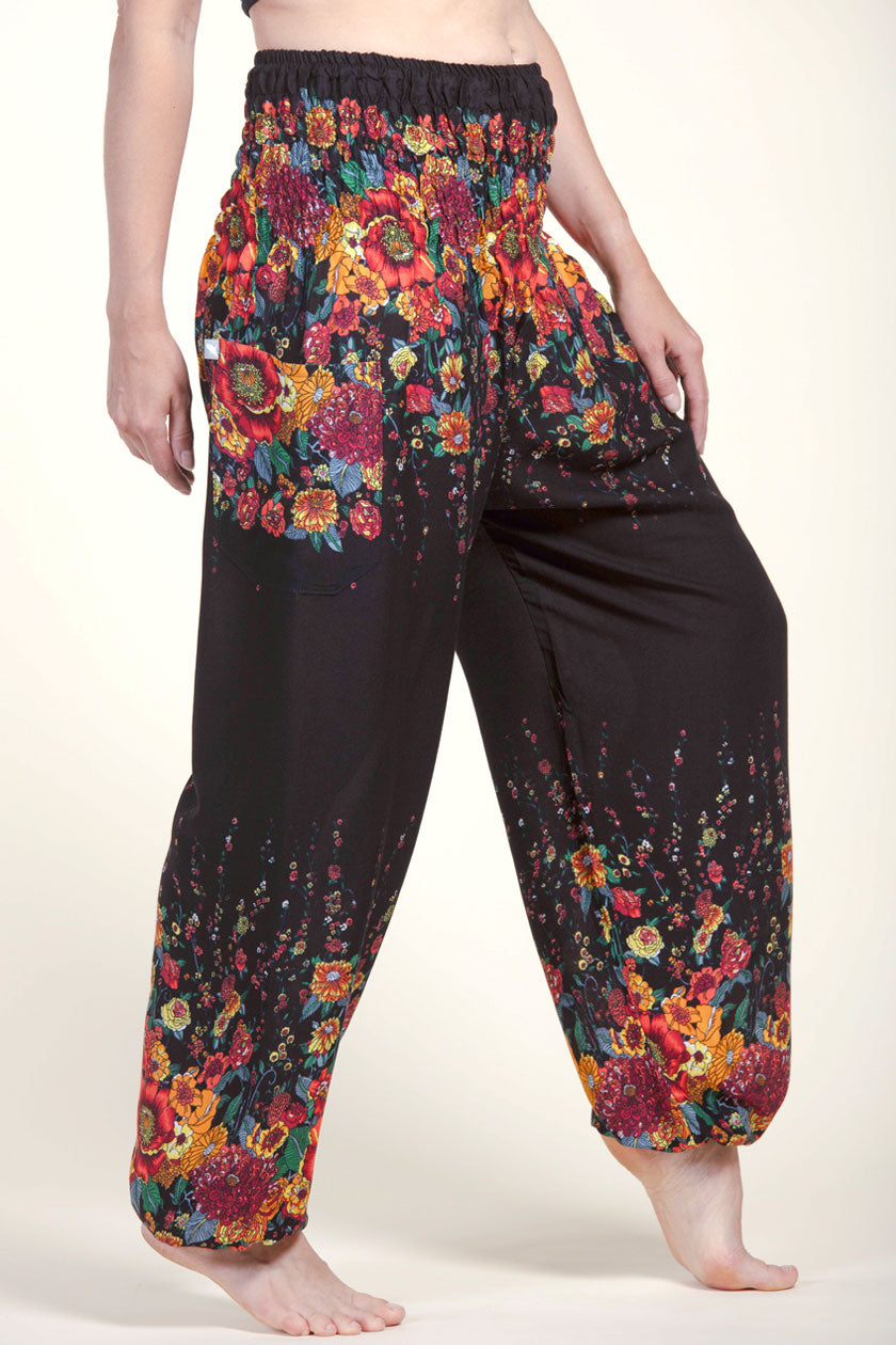 Floral Black Artisan Harem Pants