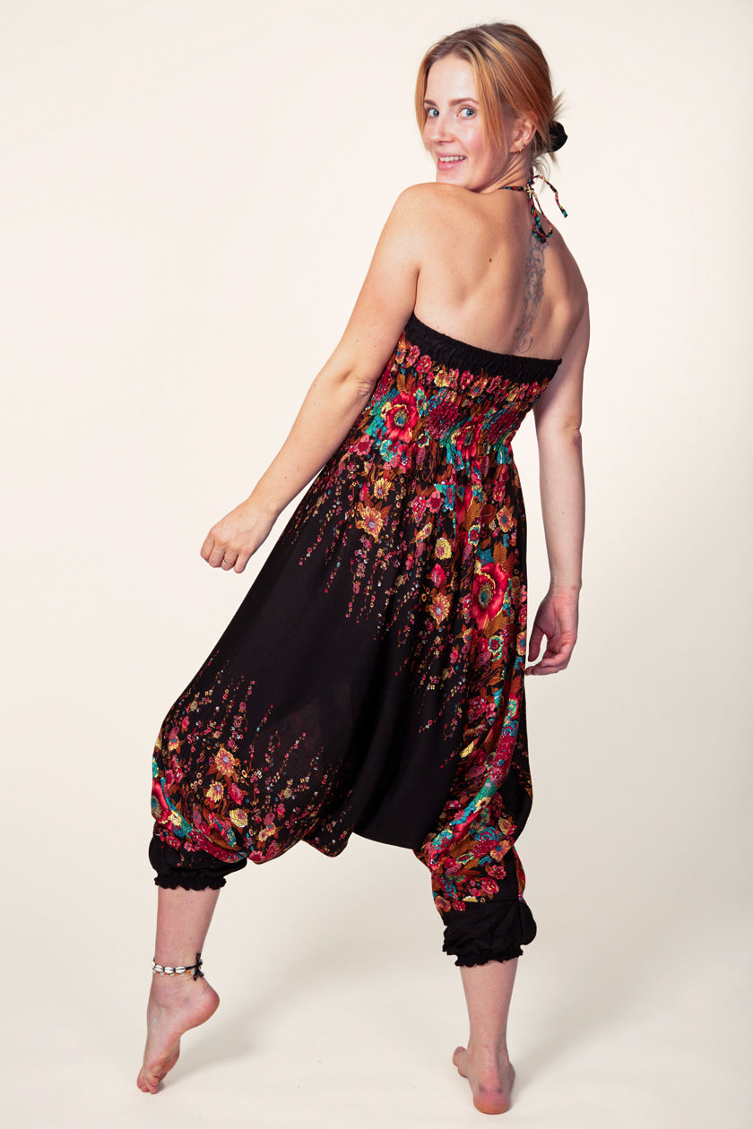 Floral Black Artisan Jumpsuit Harem Pants
