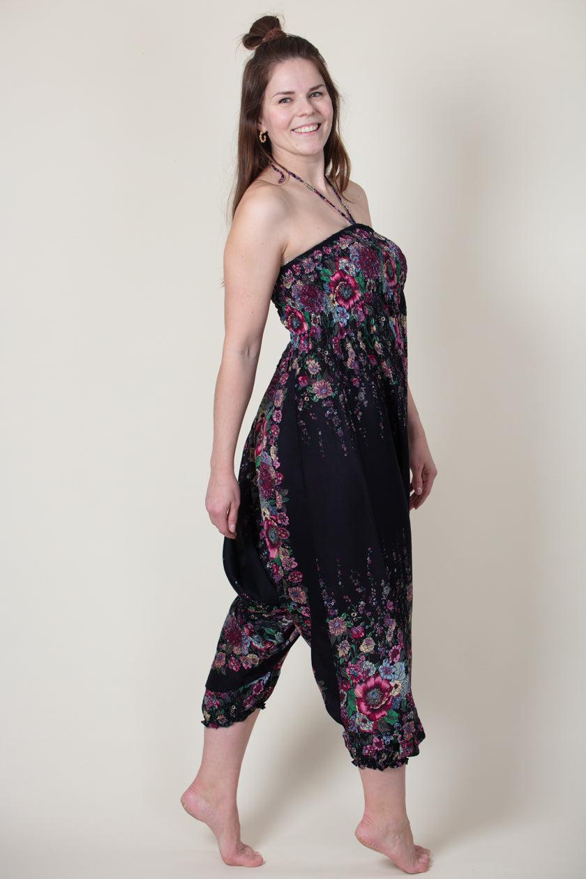 Floral Navy Artisan Jumpsuit Harem Pants