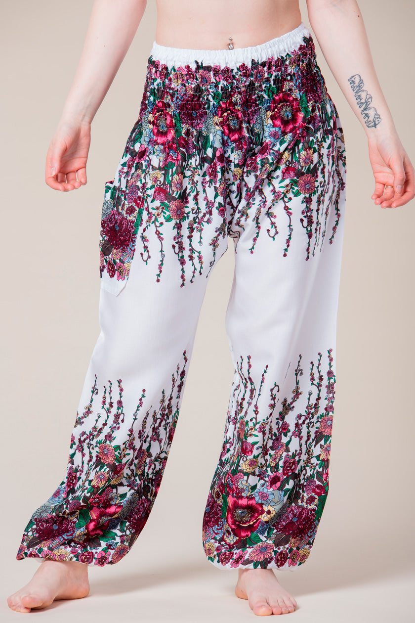 Floral White Artisan Haaremihousut