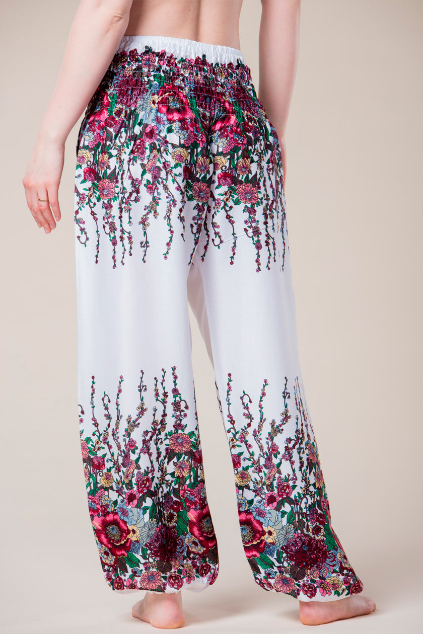 Floral White Artisan Haaremihousut