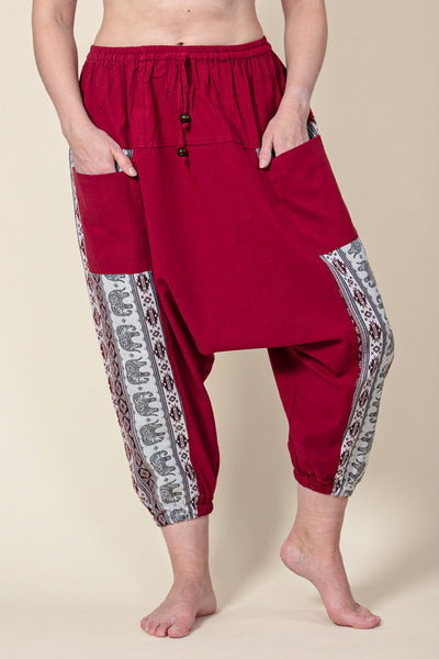 Aztec Elephant Burgundy Medium Low Cut Haaremihousut