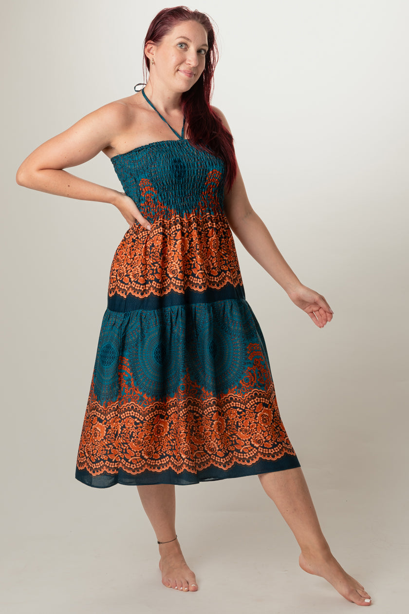 Mandala Teal Artisan Bandeau Midimekko