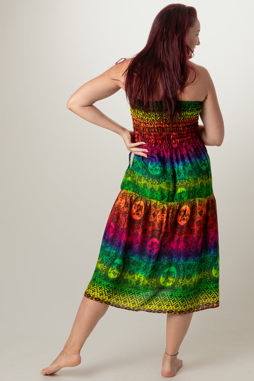 Rainbow Elephant Artisan Bandeau Midimekko