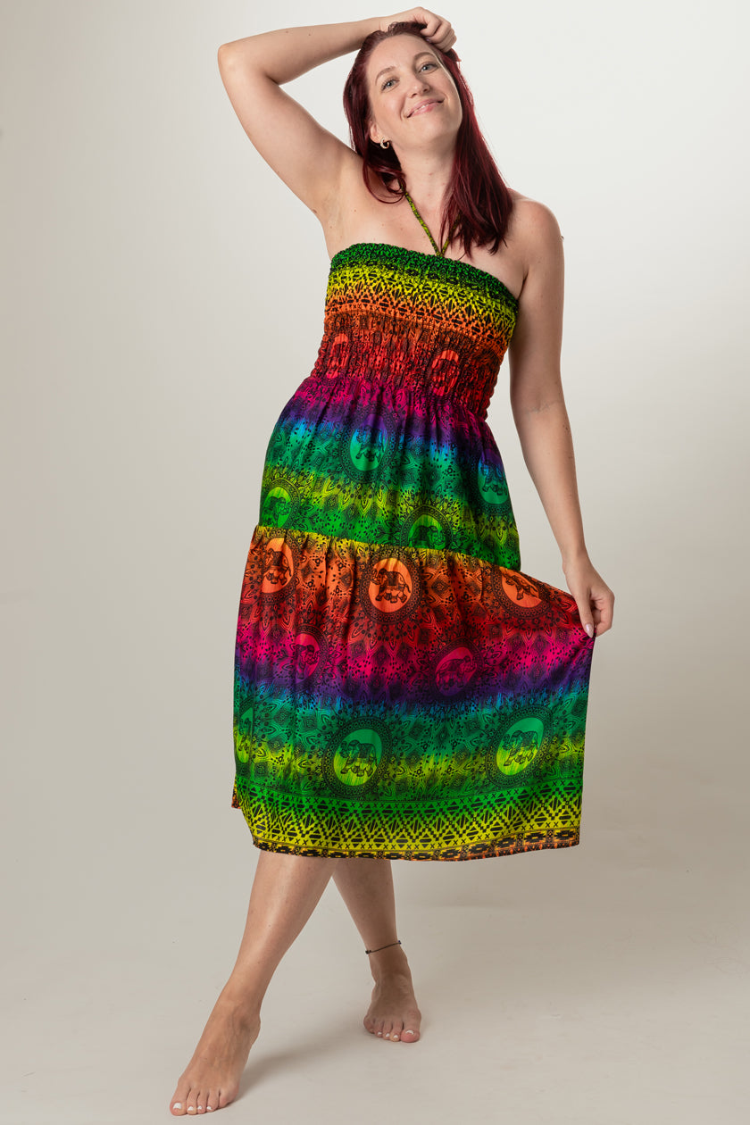 Rainbow Elephant Artisan Bandeau Midimekko
