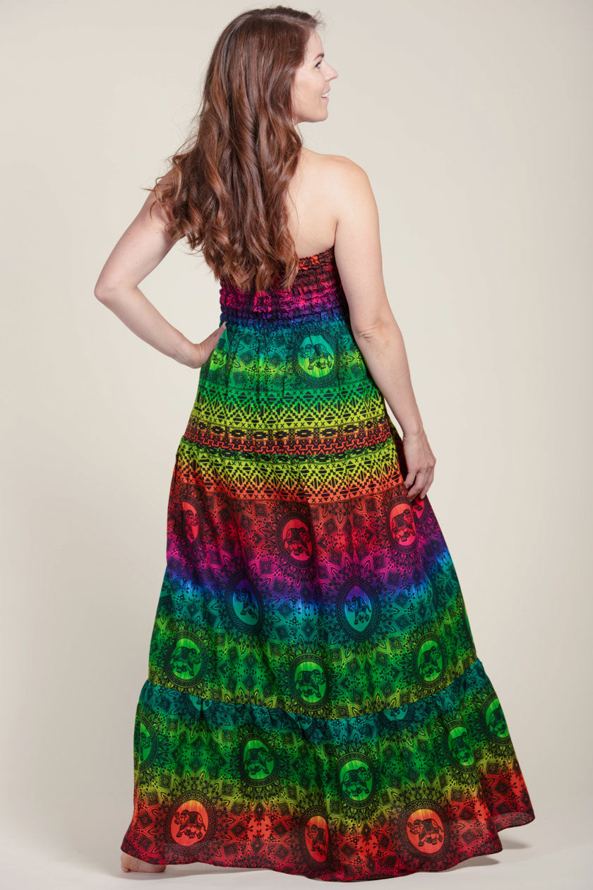 Rainbow Elephant Artisan Bandeau Maxi Dress
