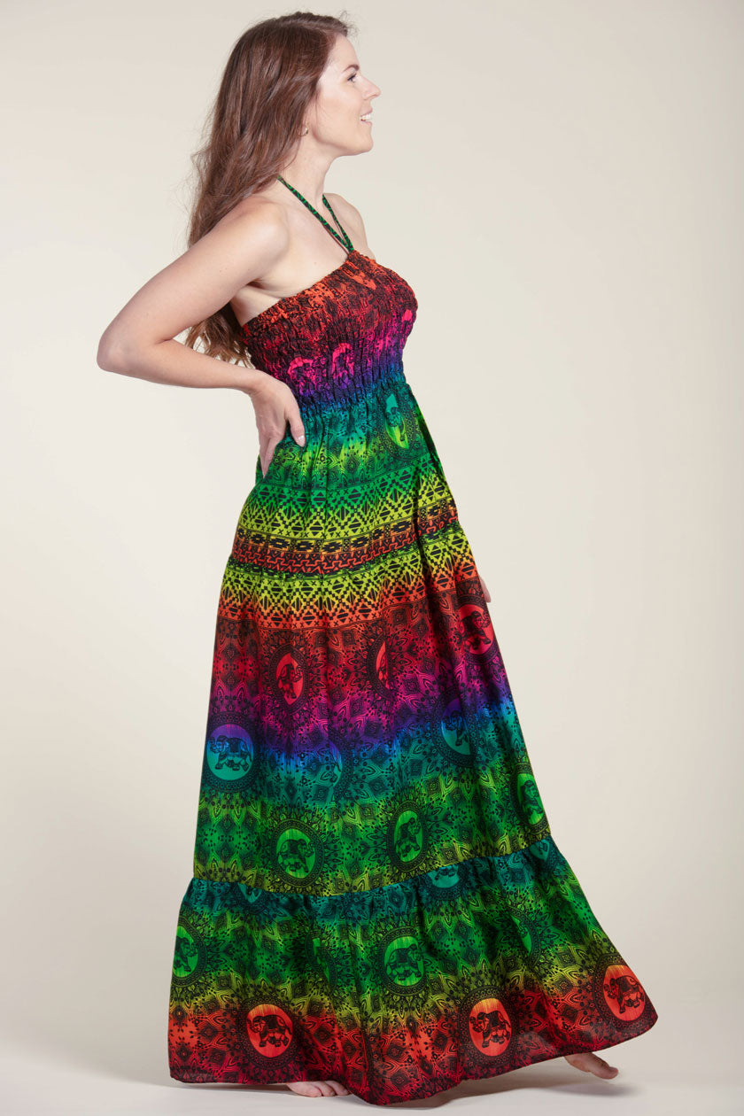 Rainbow Elephant Artisan Bandeau Maxi Dress