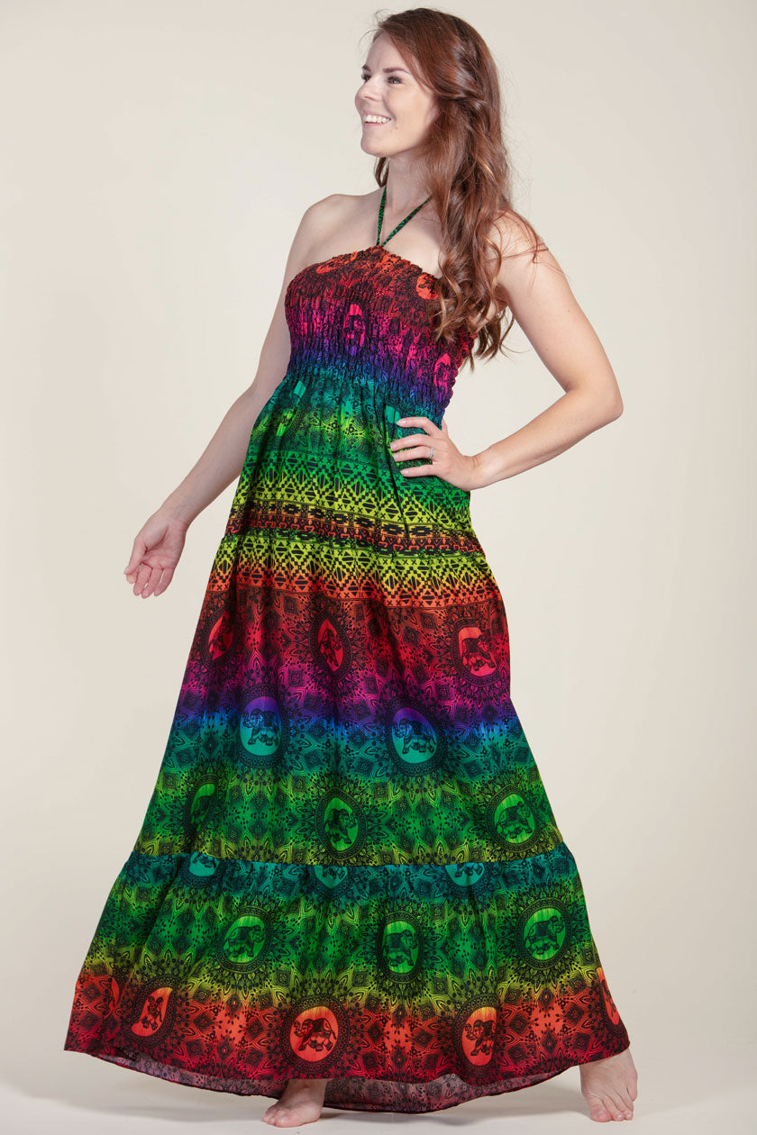 Rainbow Elephant Artisan Bandeau Maxi Dress