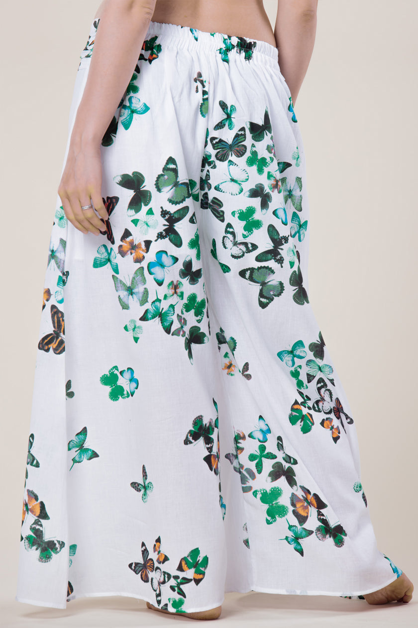 Boho White &amp; Butterflies Artisan Palace Pants