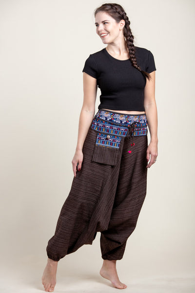 Pinstripe Elephant Brown Hill Tribe Artisan Low Cut Haaremihousut