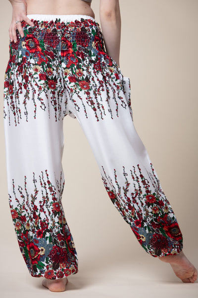 Floral White Artisan Haaremihousut