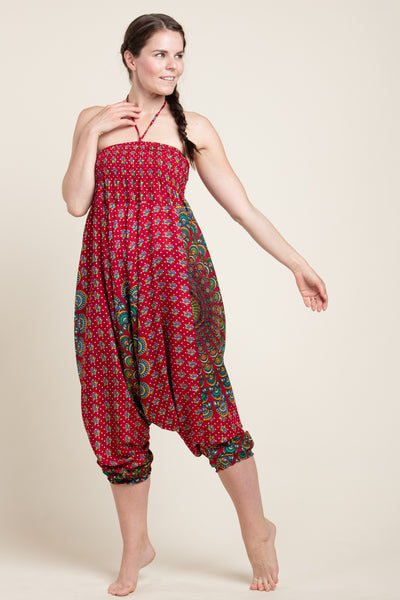 Peacock Mandala Red Artisan Jumpsuit Haaremihousut