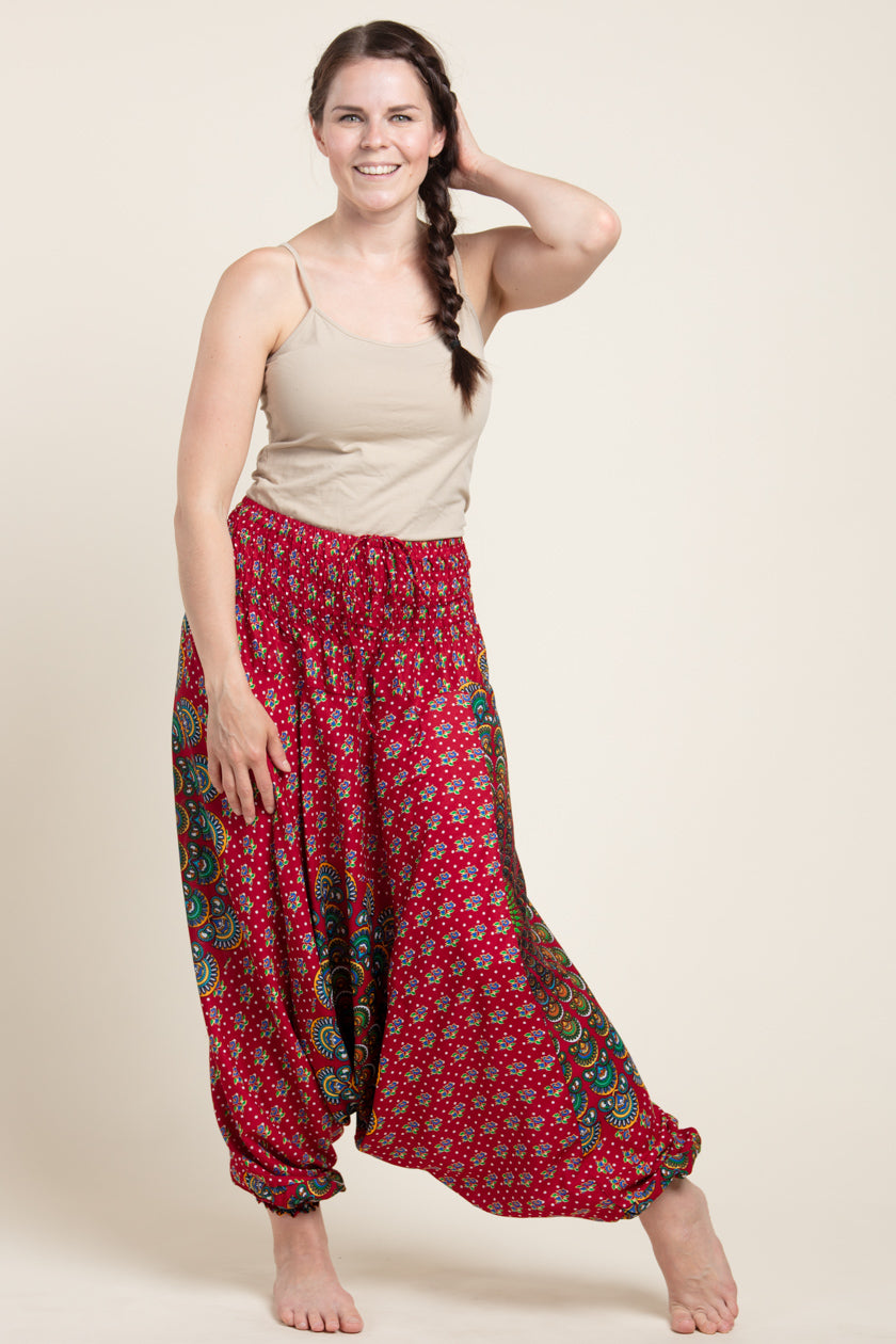 Peacock Mandala Red Artisan Jumpsuit Harem pants