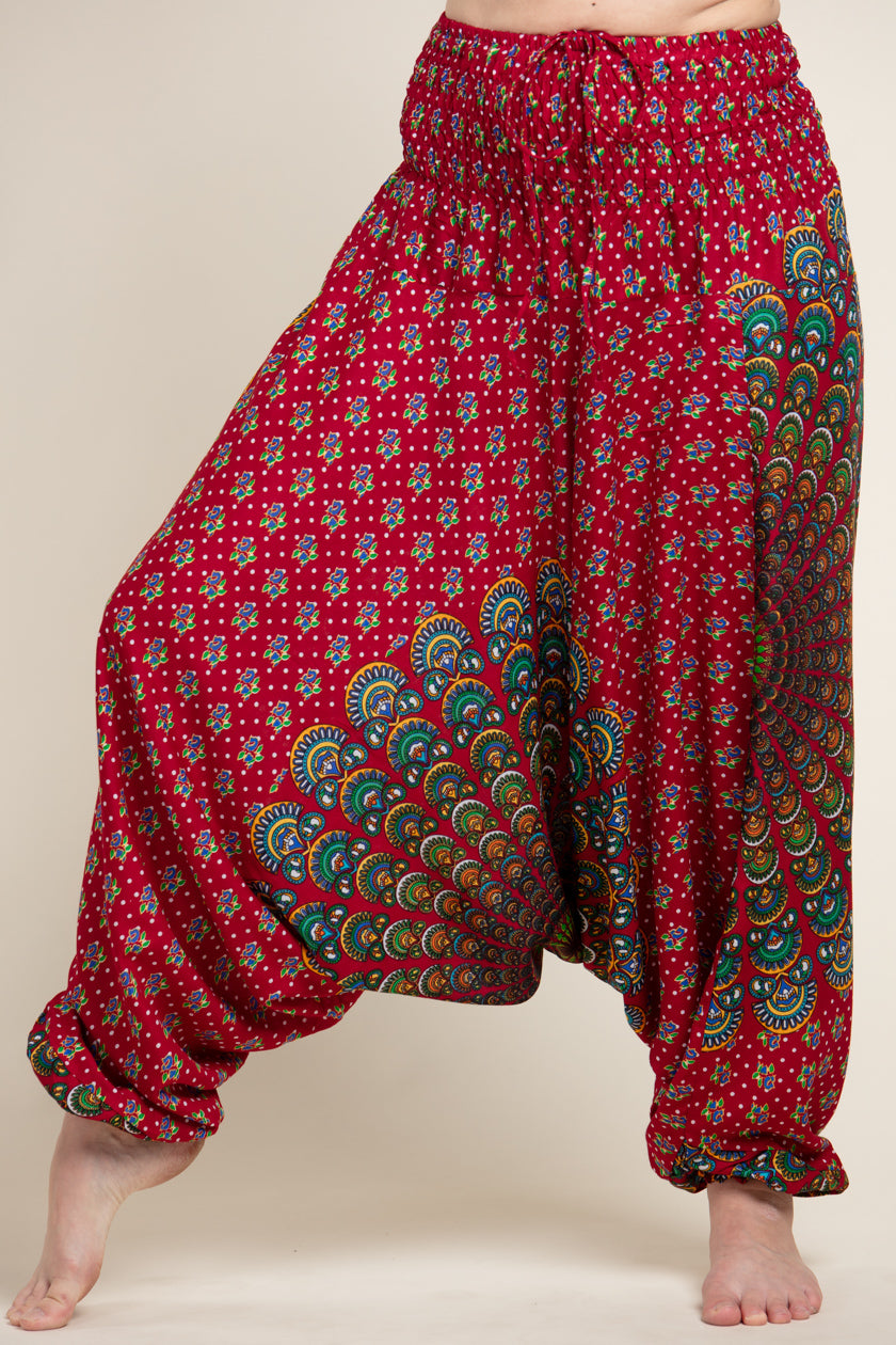 Peacock Mandala Red Artisan Jumpsuit Harem pants