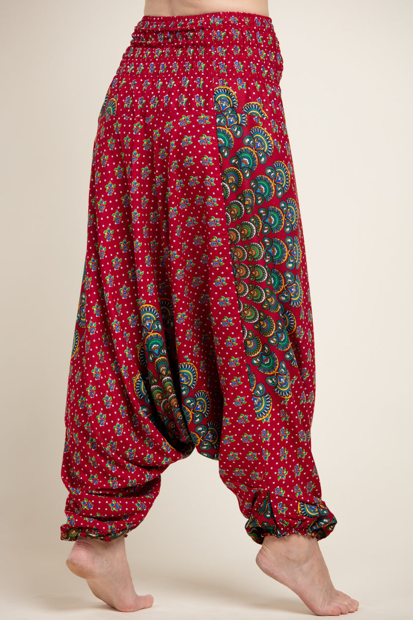 Peacock Mandala Red Artisan Jumpsuit Harem pants