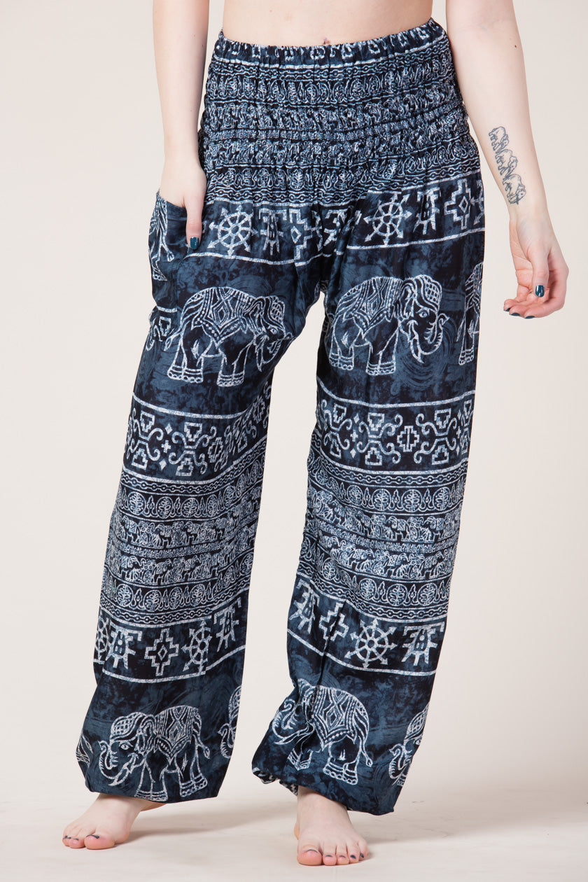 Dark Marble Elephants Artisan Harem Pants