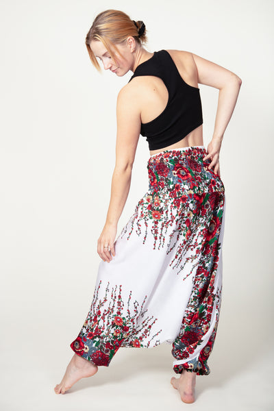Floral White Artisan Jumpsuit Haaremihousut
