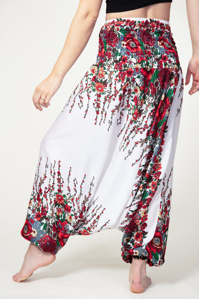 Floral White Artisan Jumpsuit Haaremihousut
