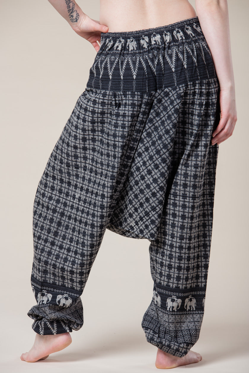 Elephant Gray Hill Tribe Artisan Low Cut Harem Pants