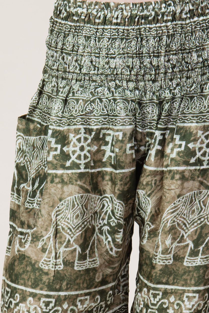 Olive Marble Elephants Artisan Harem Pants