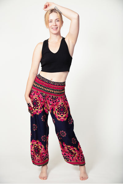 Lotus Mandala Navy Pink Artisan Haaremihousut