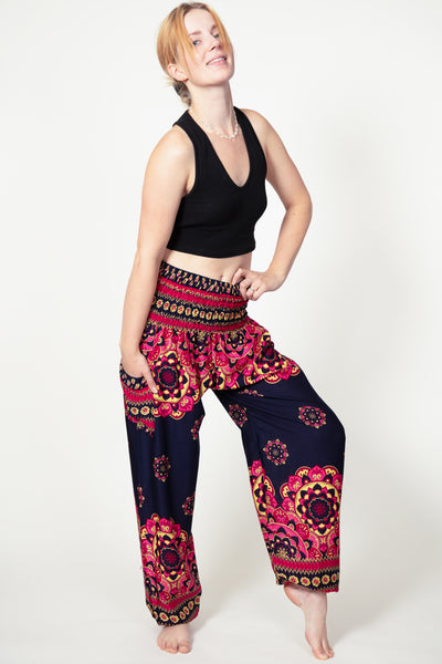 Lotus Mandala Navy Pink Artisan Haaremihousut