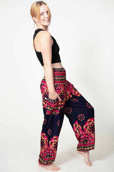 Lotus Mandala Navy Pink Artisan Haaremihousut