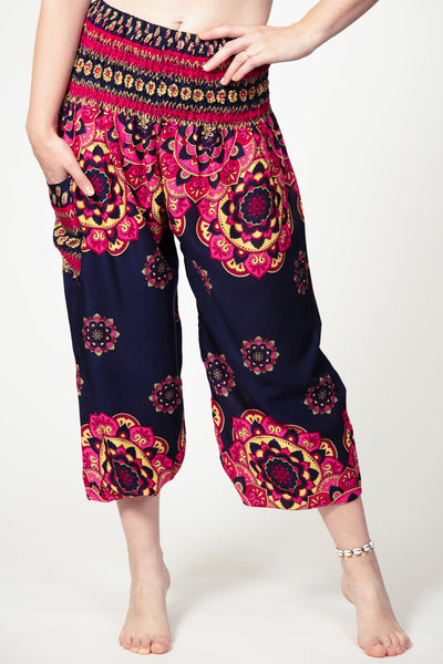 Lotus Mandala Navy Pink Artisan Haaremihousut
