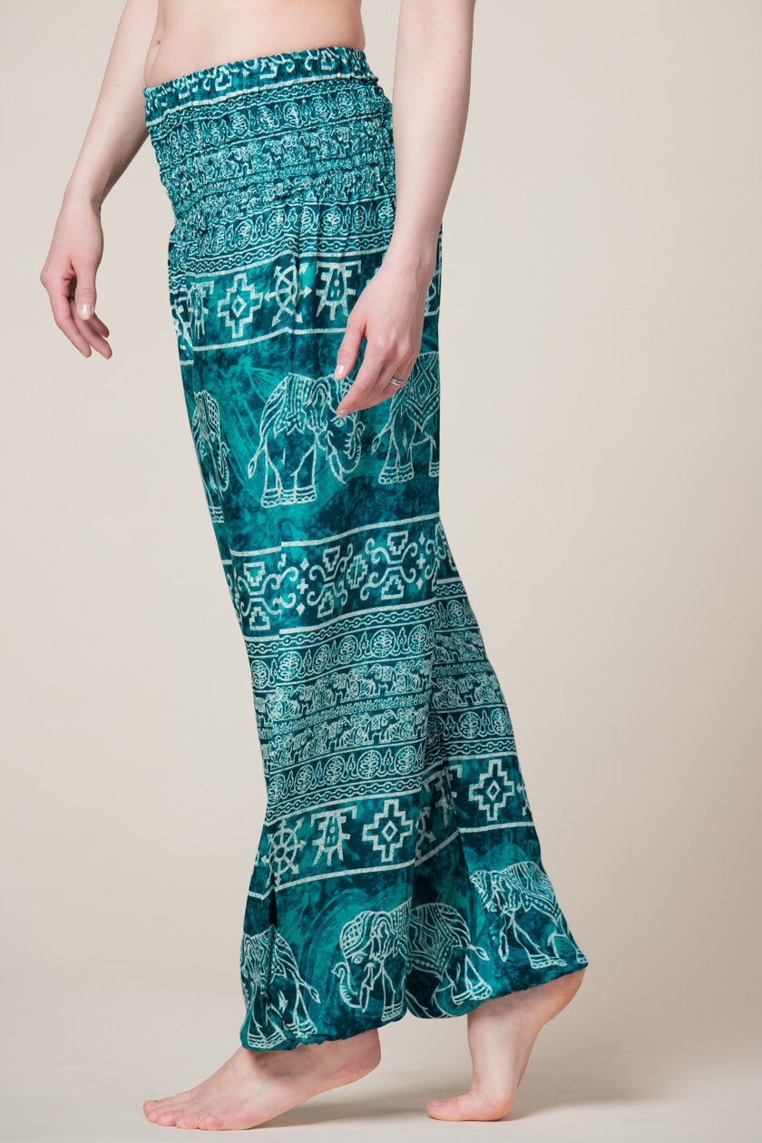 Teal Marble Elephants Artisan Harem Pants