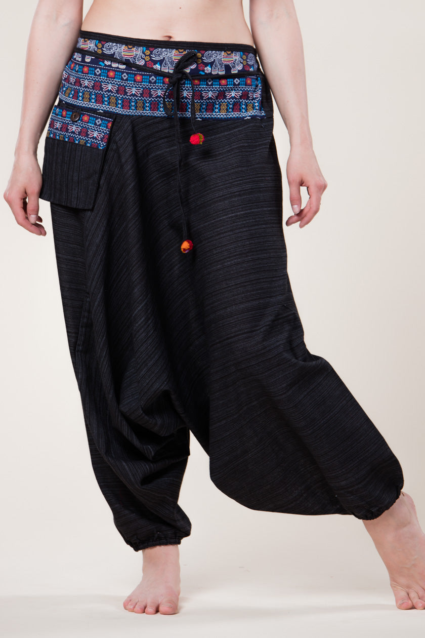 Pinstripe Black Hill Tribe Artisan Low Cut Haaremihousut