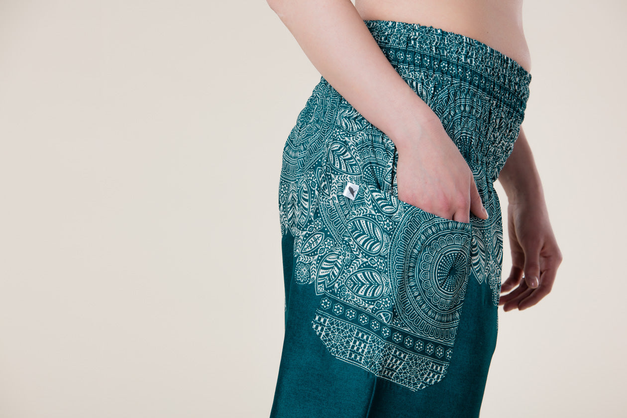 Border Mandala Teal Artisan Harem Pants