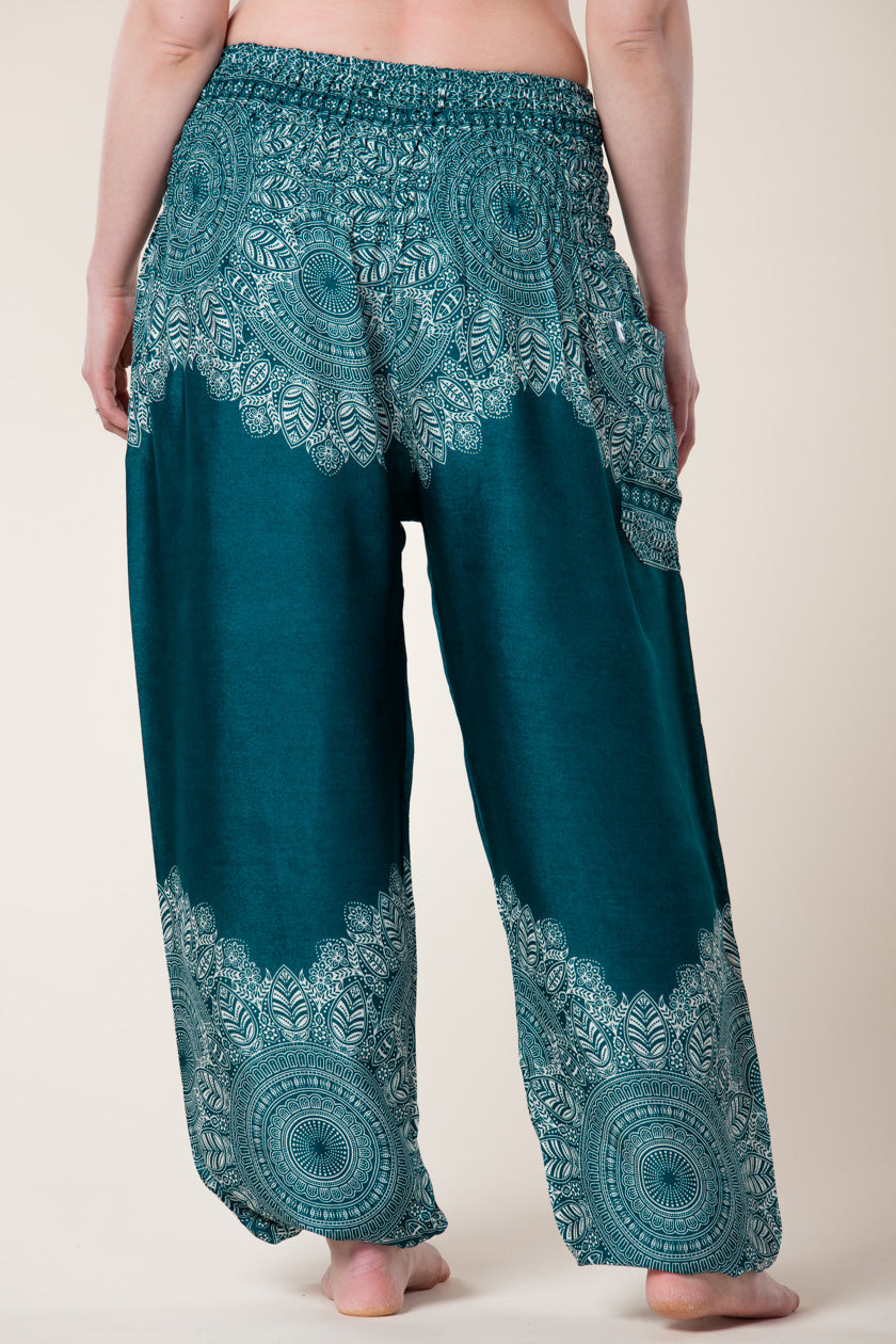 Border Mandala Teal Artisan Harem Pants