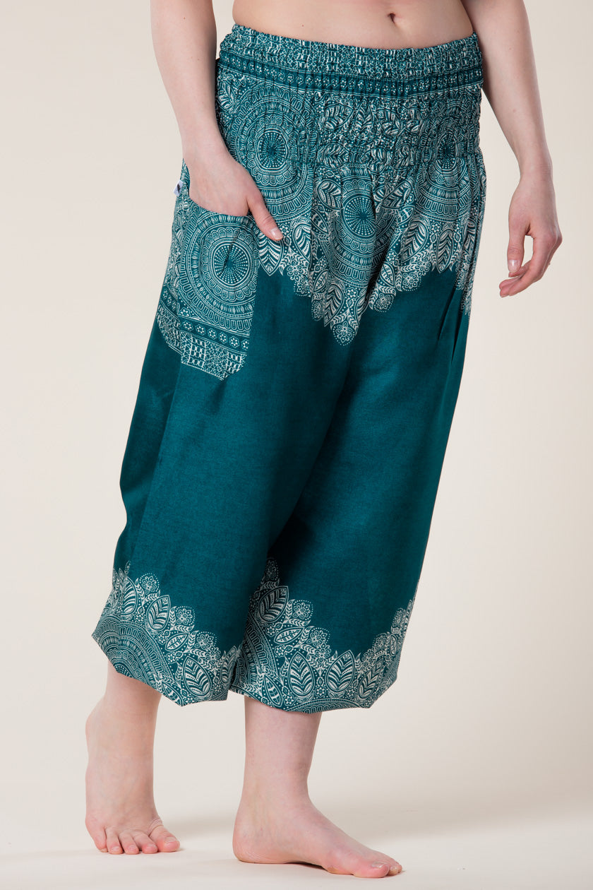Border Mandala Teal Artisan Harem Pants