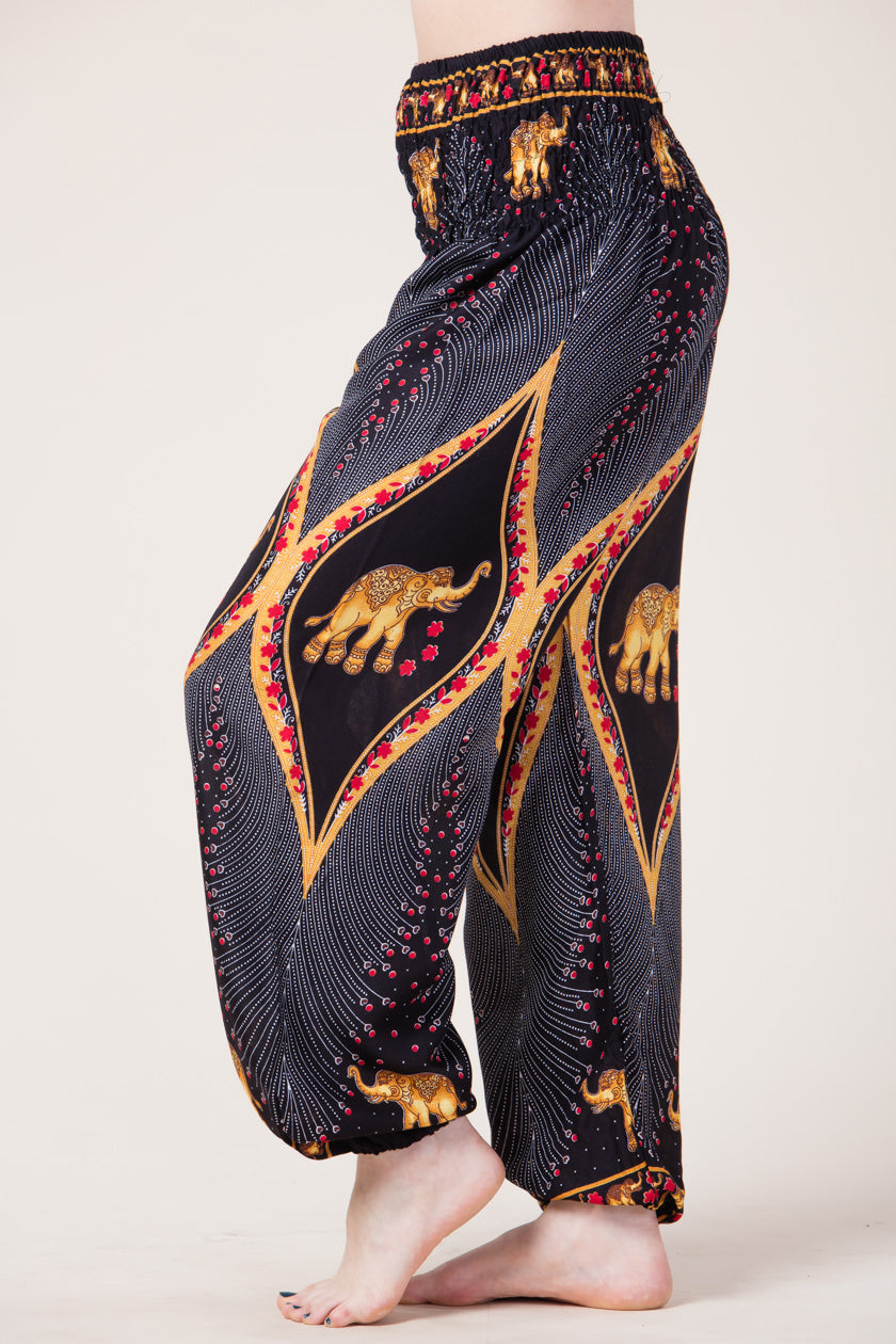 Peacock Elephant Black Artisan Haaremihousut