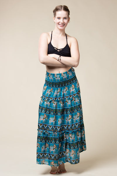 Aztec Elephant Ocean Blue Artisan Maksihame