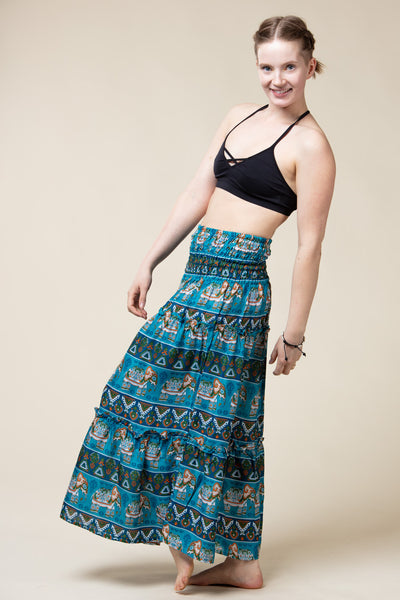 Aztec Elephant Ocean Blue Artisan Maksihame
