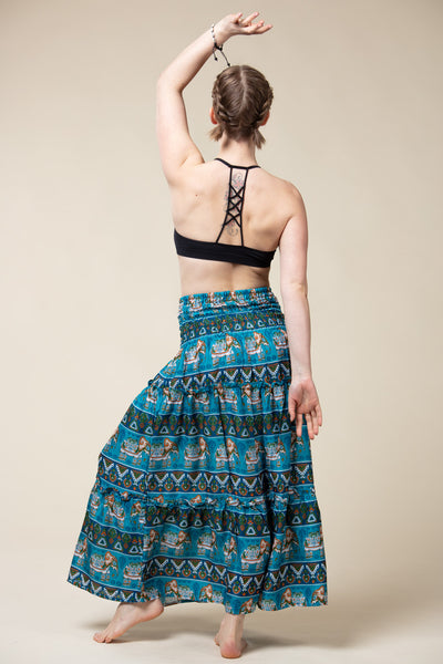 Aztec Elephant Ocean Blue Artisan Maksihame