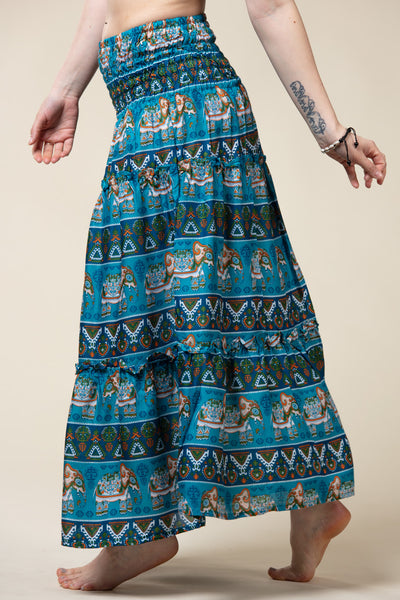 Aztec Elephant Ocean Blue Artisan Maksihame