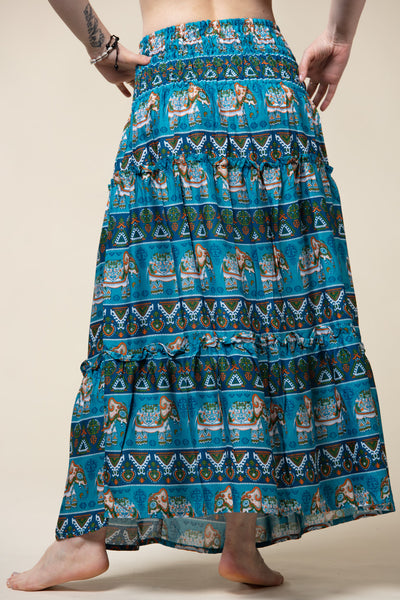 Aztec Elephant Ocean Blue Artisan Maksihame