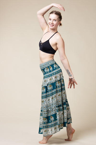 Aztec Elephant Teal Artisan Maksihame