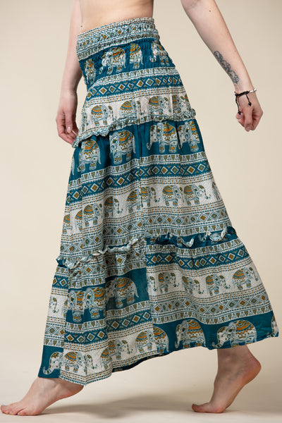 Aztec Elephant Teal Artisan Maksihame