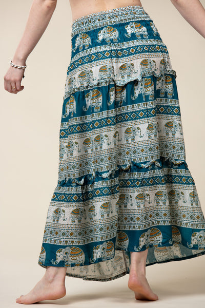 Aztec Elephant Teal Artisan Maksihame