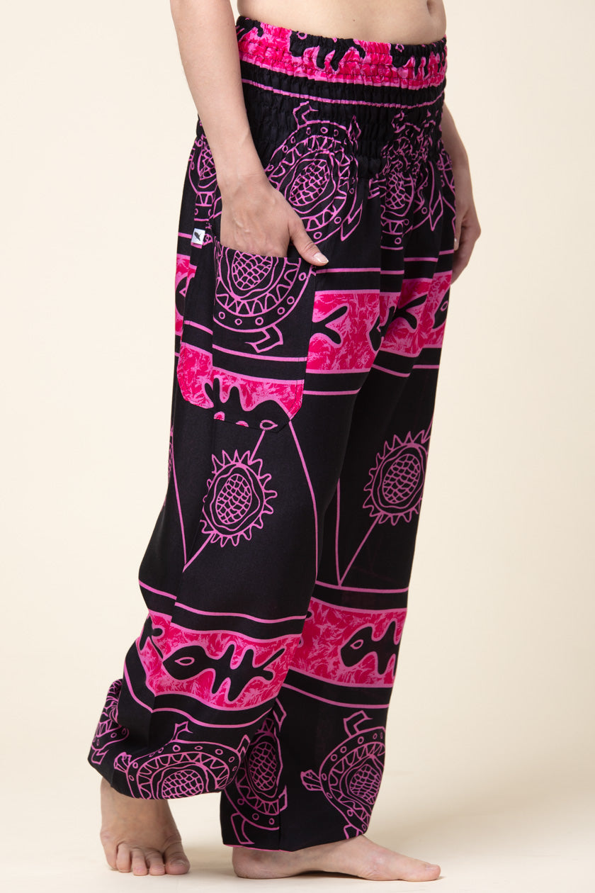 Mayan Turtle Pink Artisan Harem Pants