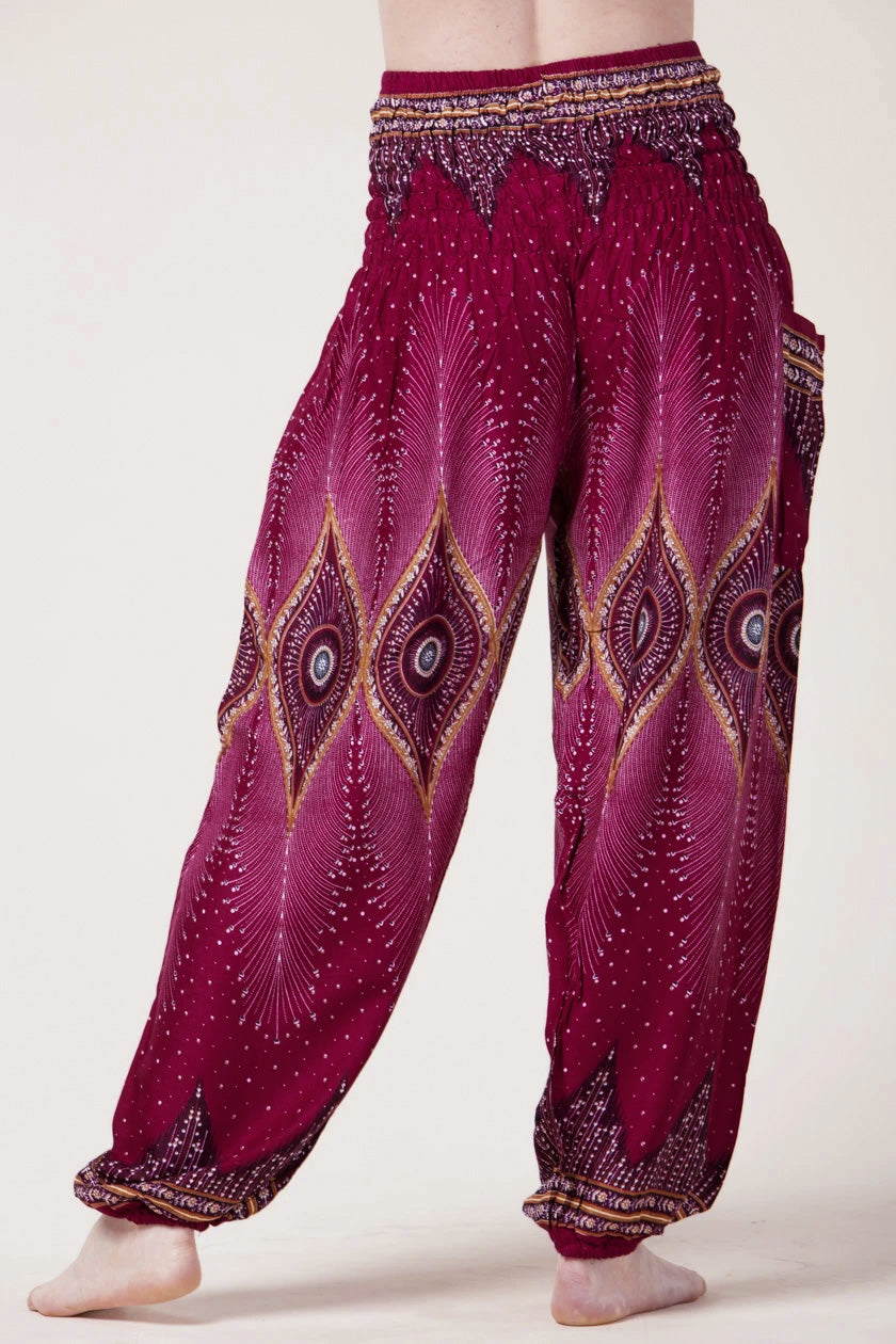 Diamond Peacock Red Artisan Harem Pants