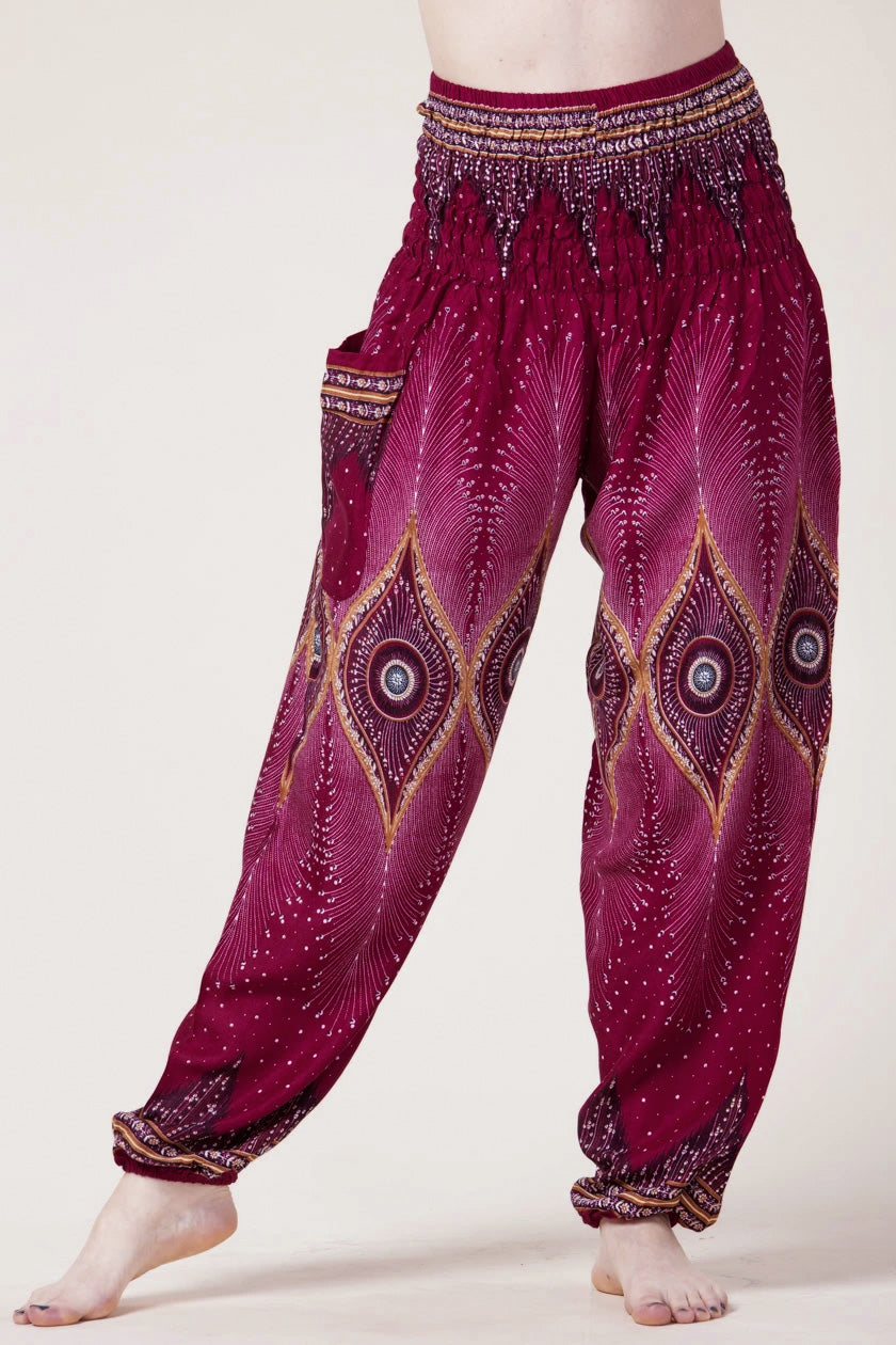 Diamond Peacock Red Artisan Harem Pants